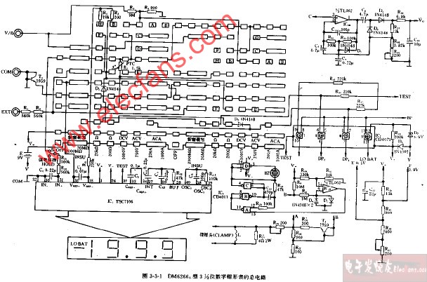 dm6266 型3,1 2位数字钳形表的总电路图