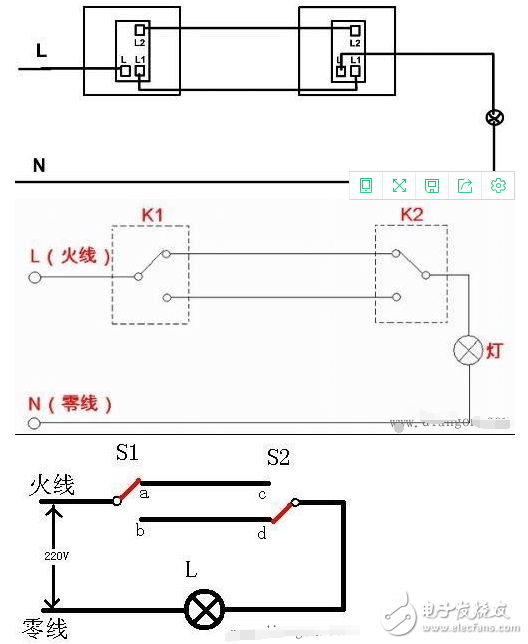 双控开关接线图,双控开关电路图