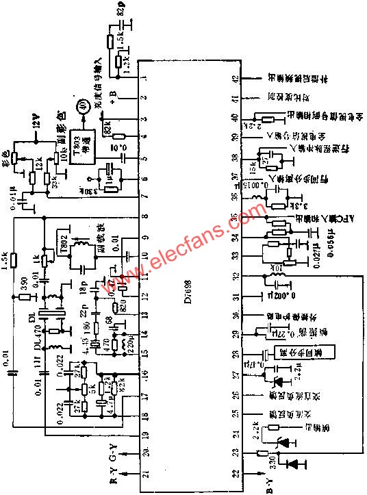 D7698扫描和彩色解码电路的应用电路图  www、elecfans、com