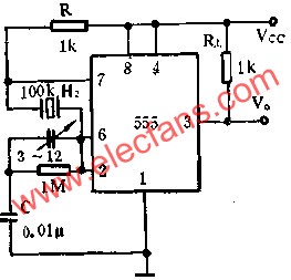 时基集成电路组成稳定的石英晶体振荡器电路图  www、elecfans、com
