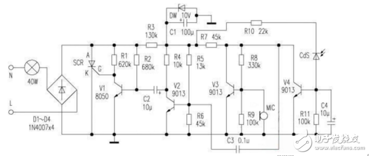 声光控制电路图大全（声光控节能灯/延时节电灯/声光控楼梯延迟开关电路）
