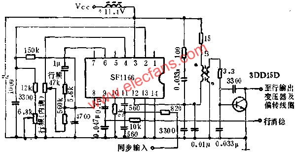 SF1166行扫描电路的应用电路图  www、elecfans、com