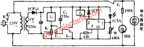 JEC-2组成光照式遥控开关电路图 www、elecfans、com