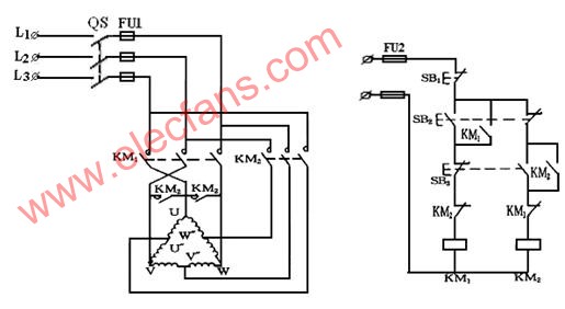 按钮控制的双速电动机控制线路 http://www、elecfans、com