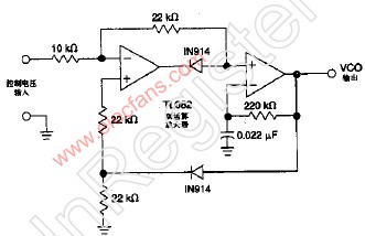 本電路利用一個雙運算放大器(tl082)來形成壓控振盪器(vco).