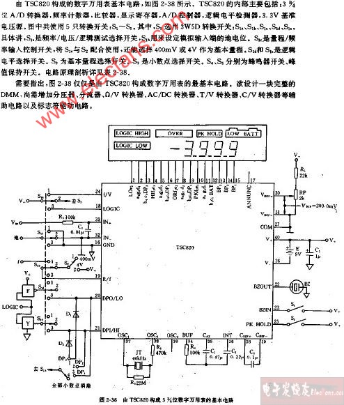 由tsc320构成334位数字万用表的基本电路图