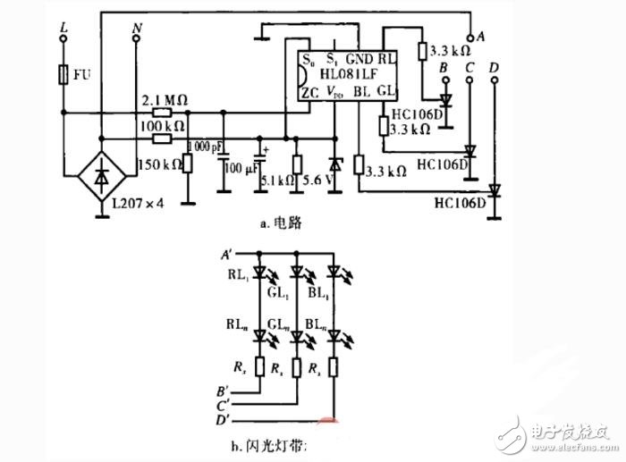 七彩闪光灯led灯带控制电路