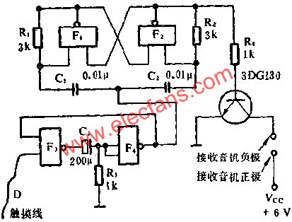 與非門組成觸摸式開關電路圖 - 消費電子電路圖講解