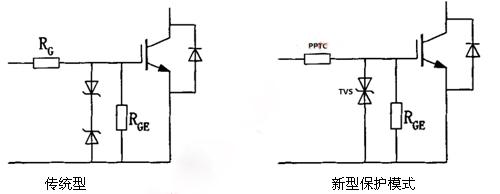 图3：传统保护模式和新型保护模式电路对比。