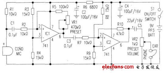 自制廉价实用的助听器声控电路图讲解